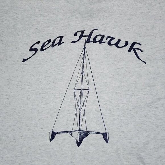 Vintage Sea Hawk Sailing T-Shirt Gray USA Made 90s Nautical Boat Graphic XL - Picture 8 of 10